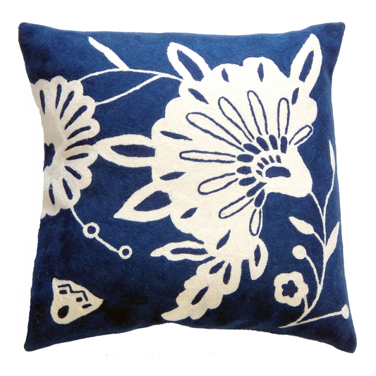 Hand Embroidered Floral Wool Cushion