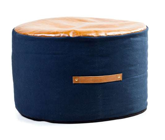 Leather Ottoman - Navy
